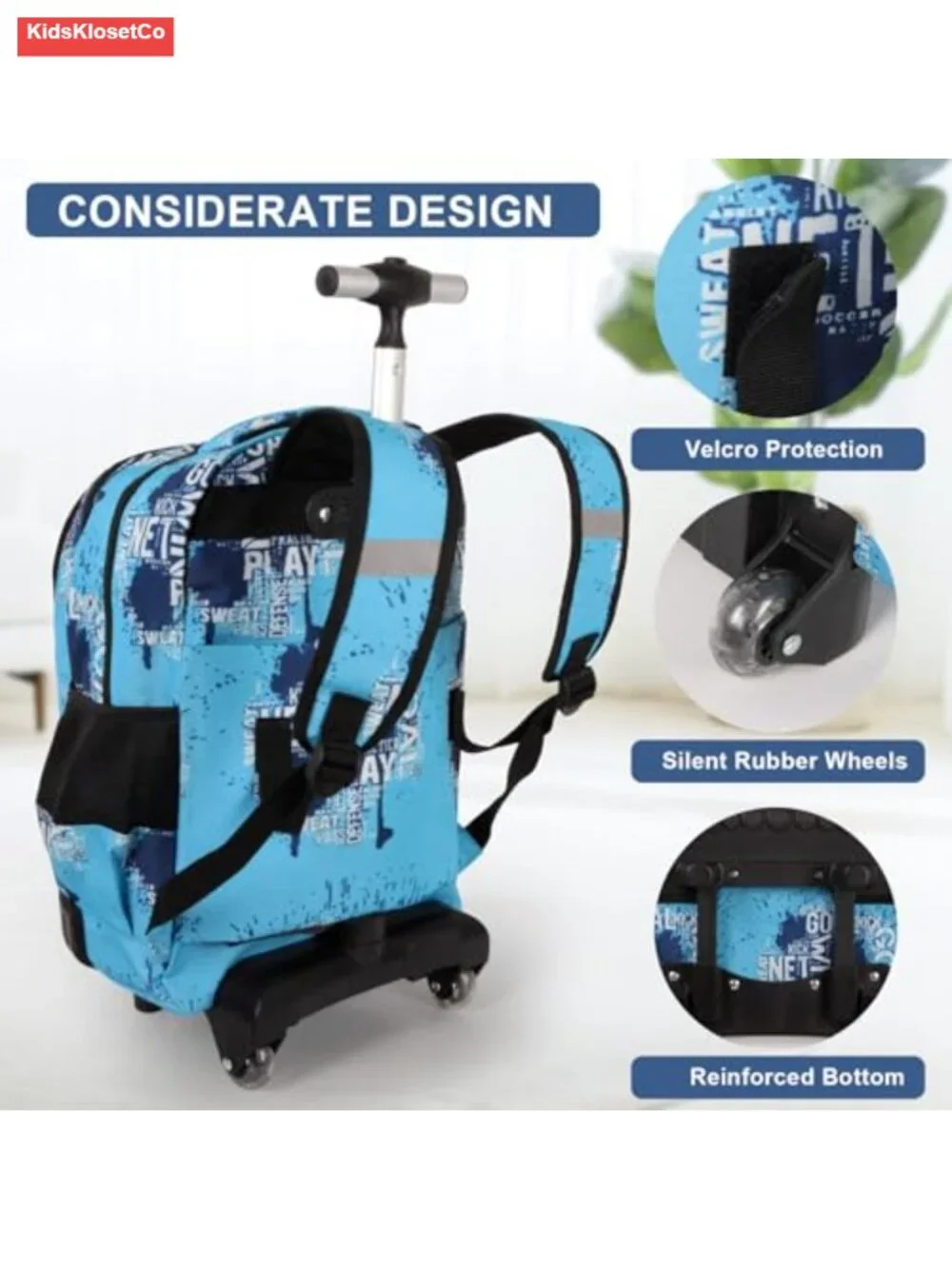 Rolling Backpack with Wheels for Kids School Travel Carry-On 35L Quiet Wheels